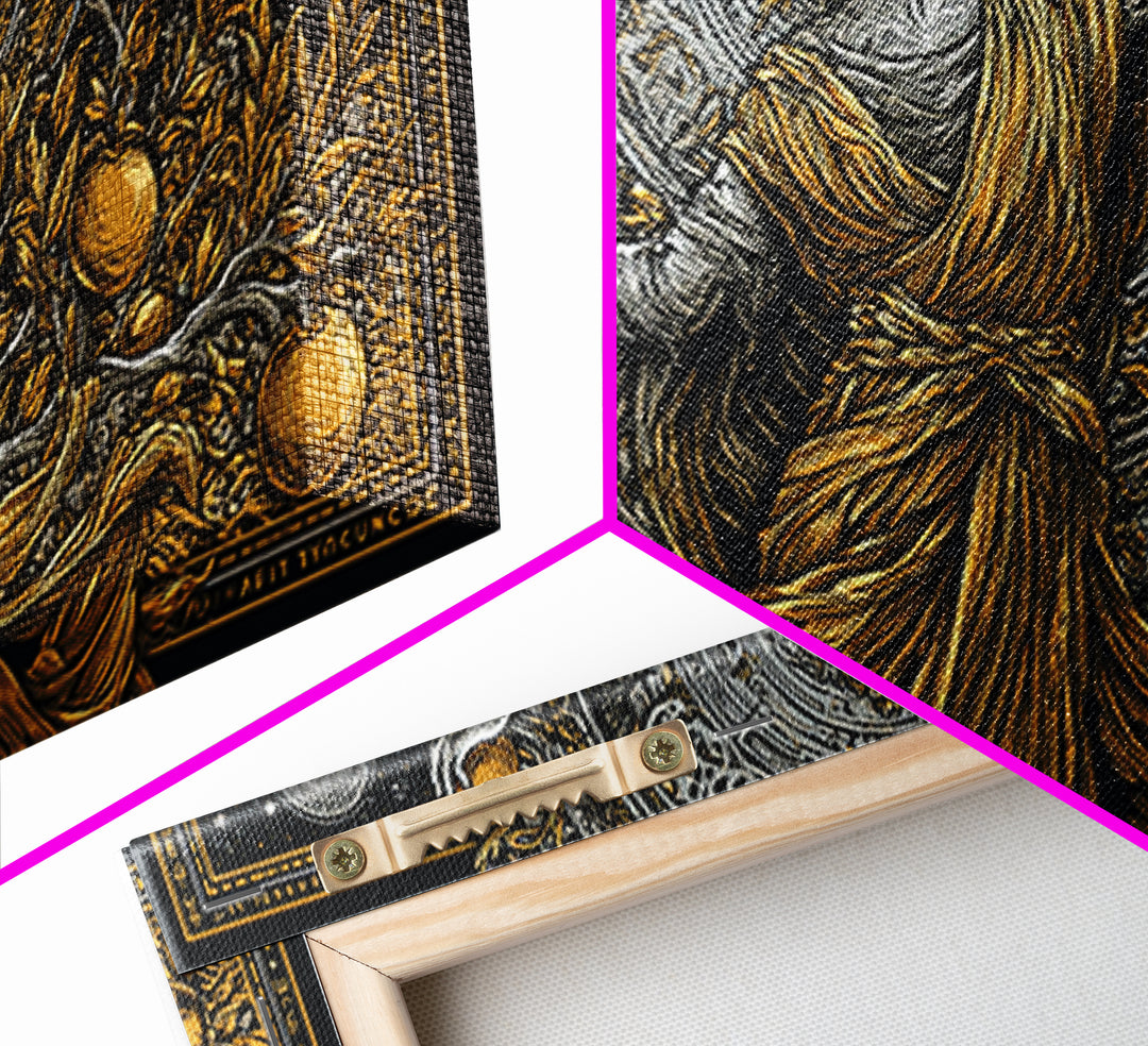 Persephone Gold Canvas Art, Greek Goddess Wall Decor, Luxury Mythology Wall Hanging, Real Wood Frame Print, Elegant Harvest Goddess