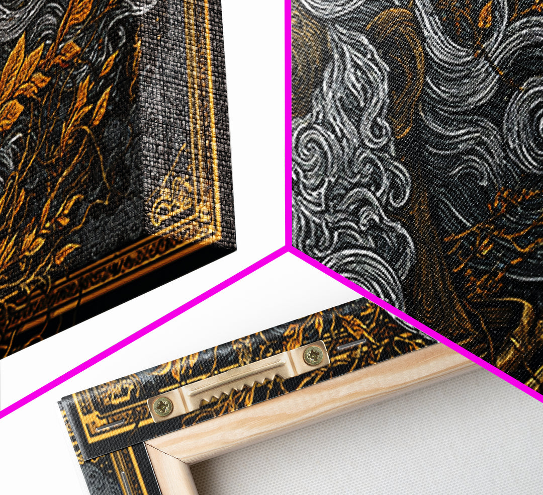 Socrates Gold Canvas Print, Real Wood Framed Greek Philosophy Wall Art, Luxury Mythology Inspired Canvas Artwork