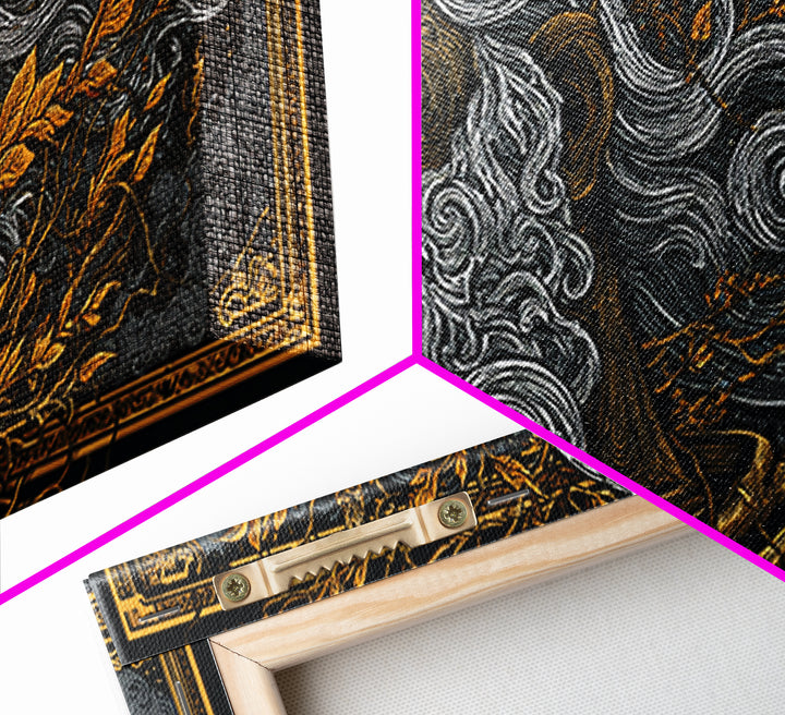 Socrates Gold Canvas Print, Real Wood Framed Greek Philosophy Wall Art, Luxury Mythology Inspired Canvas Artwork