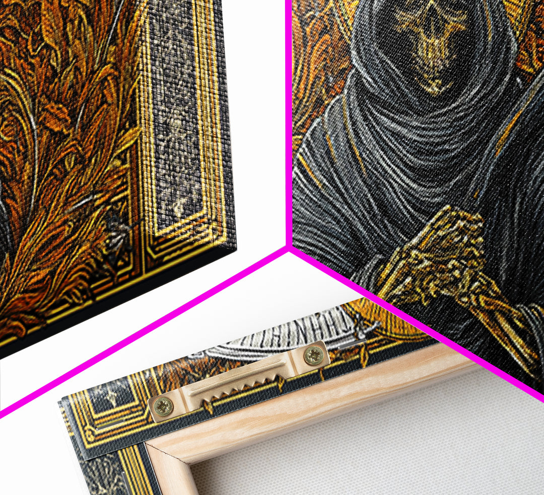 Thanatos Gold Canvas Print, Real Wood Framed Greek Myth Wall Art, Grim Reaper Death Figure Decorative Canvas Artwork