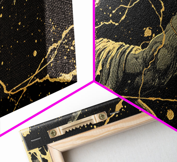 Zeus Gold Canvas Print, Real Wood Framed Greek Myth Wall Art, Lightning And Storm Luxury Decorative Canvas Artwork