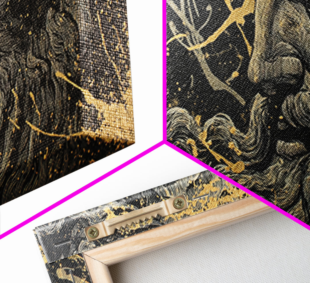 Zeus Gold Canvas Print, Real Wood Framed Greek God Wall Art, Mythological Bearded Portrait Luxury Decorative Artwork