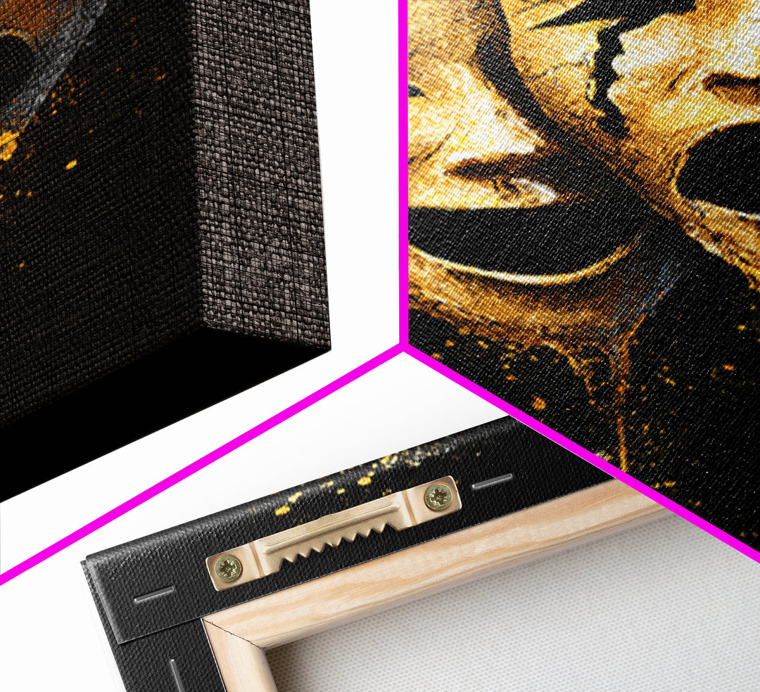 Melting Comedy and Tragedy Masks Canvas Gold Canvas Print – Emotional Theater Wall Art with Real Wood Frame