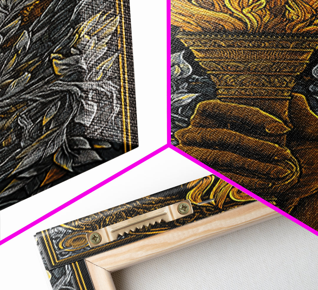 Mythic Laurel Torch Canvas Gold Canvas Print – Intricate Greek Style Wall Art with Real Wood Frame