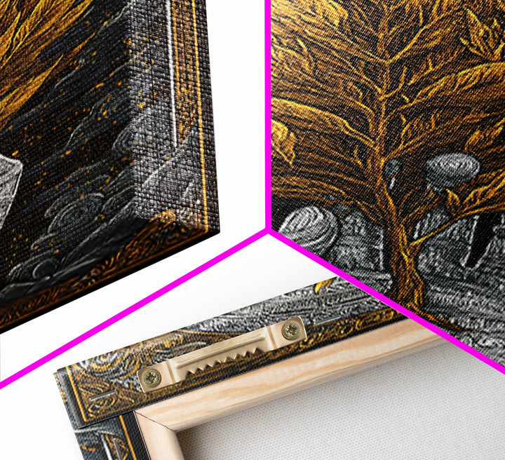 Hand With Golden Leaves Artwork, Mythical Nature Symbol Wall Art, Canvas Gold Canvas Print, Real Wood Frame, Sacred Decor