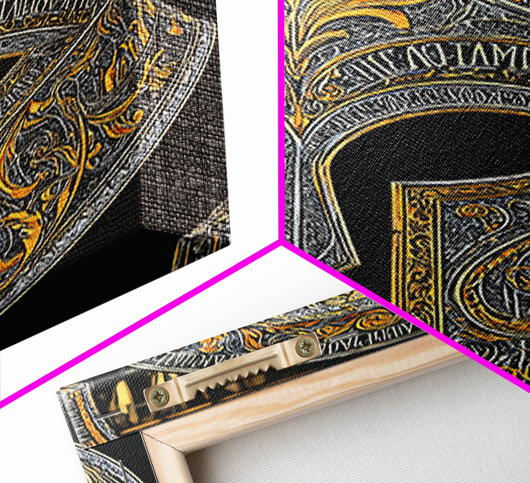 Baroque Spartan Helmet with Heraldic Crest – Canvas Gold Art, Real Wood Framed Canvas Art, Luxury Greco-Roman Wall Sculpture
