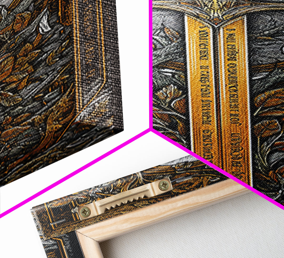 Sword Of Nature Artwork, Mythical Blade Surrounded By Leaves Wall Art, Ancient Weapon Design, Canvas Gold Canvas Print, Real Wood Frame