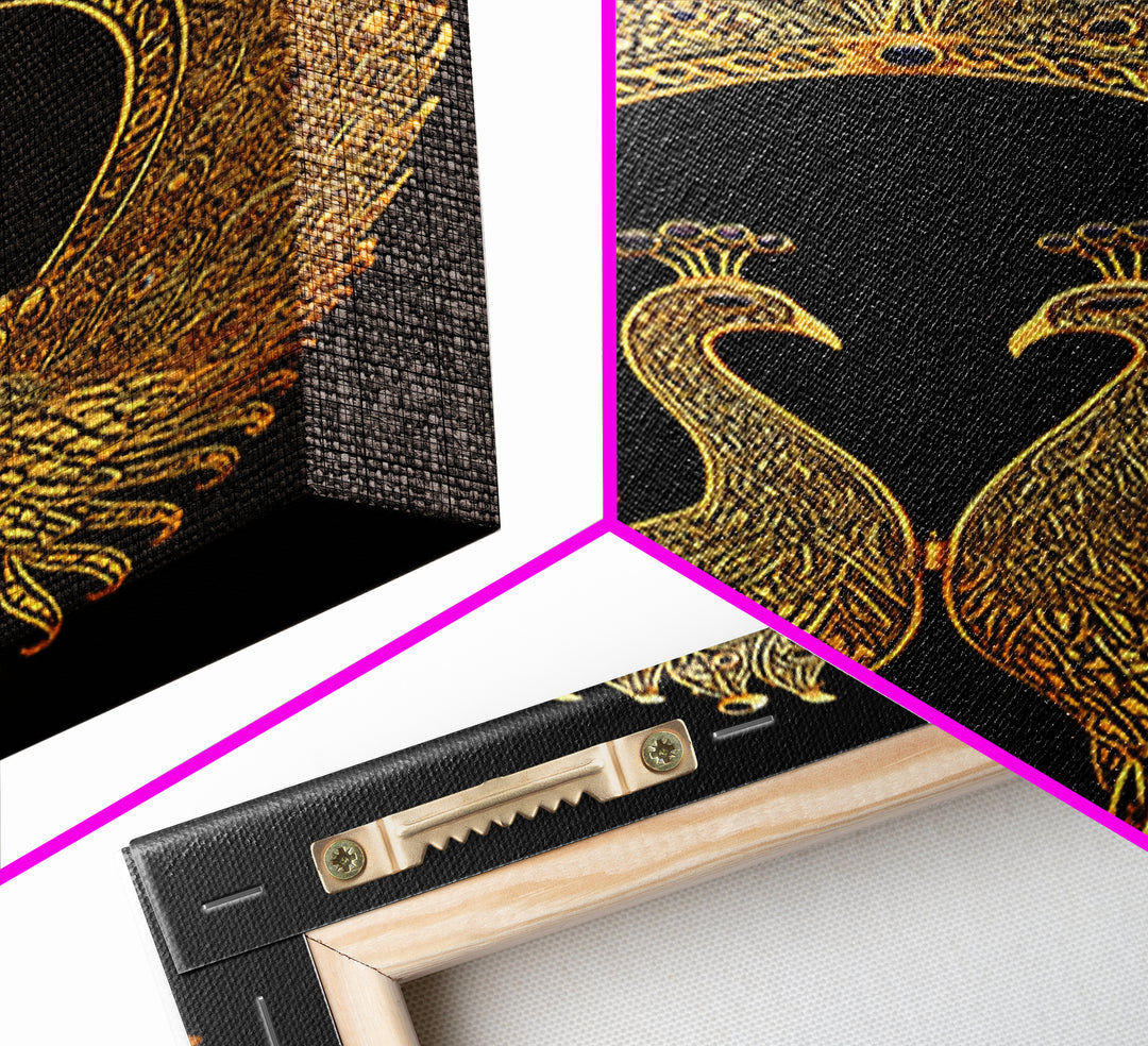 Canvas Gold Canvas Print, Ornate Peacock Wall Art, Mythology Inspired Decor, Real Wood Frame, Decorative Royal Artwork