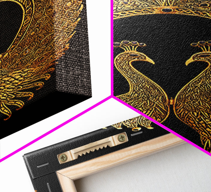 Canvas Gold Canvas Print, Ornate Peacock Wall Art, Mythology Inspired Decor, Real Wood Frame, Decorative Royal Artwork