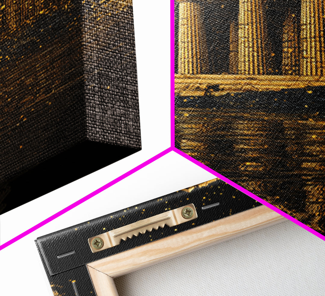 Parthenon Temple Reflection Shimmer, Canvas Gold Canvas Print, Ancient Greek Architecture Artwork, Real Wood Framed Decor