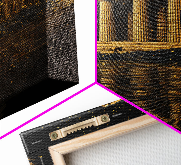 Parthenon Temple Reflection Shimmer, Canvas Gold Canvas Print, Ancient Greek Architecture Artwork, Real Wood Framed Decor