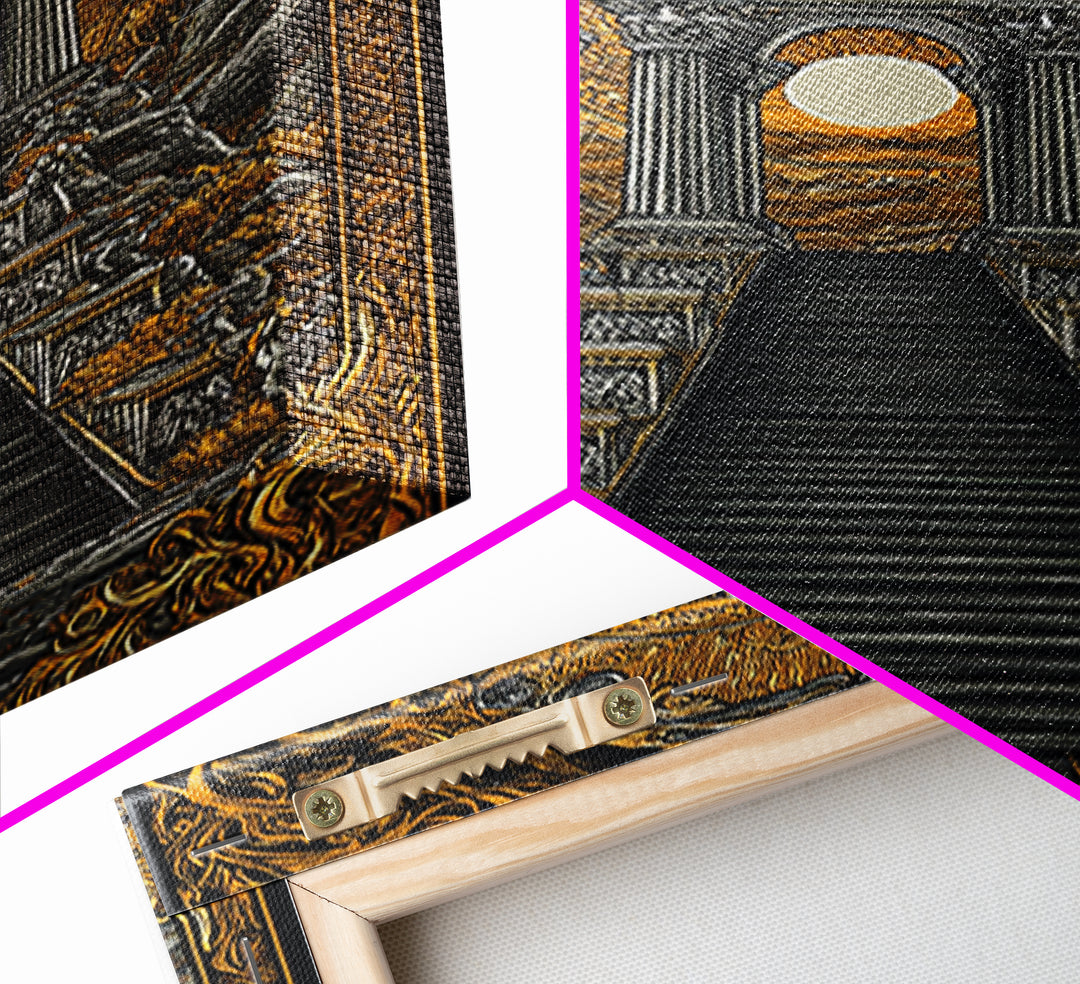 Grand Temple Archway And Stairs, Canvas Gold Canvas Print, Mythical Ancient Architecture Artwork, Real Wood Framed Decor