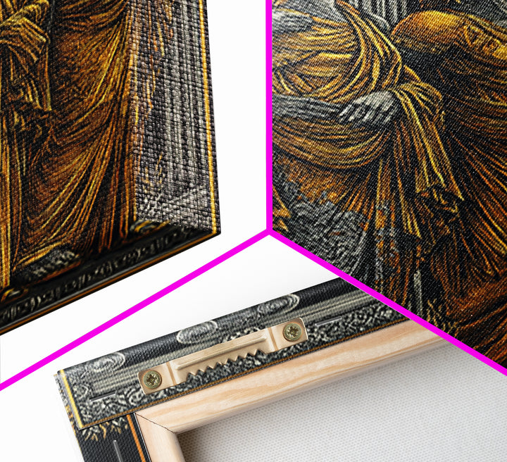 Ancient Greek Caryatids Canvas Gold Canvas Print, Classical Architecture Wall Art, Real Wood Frame Home Decor