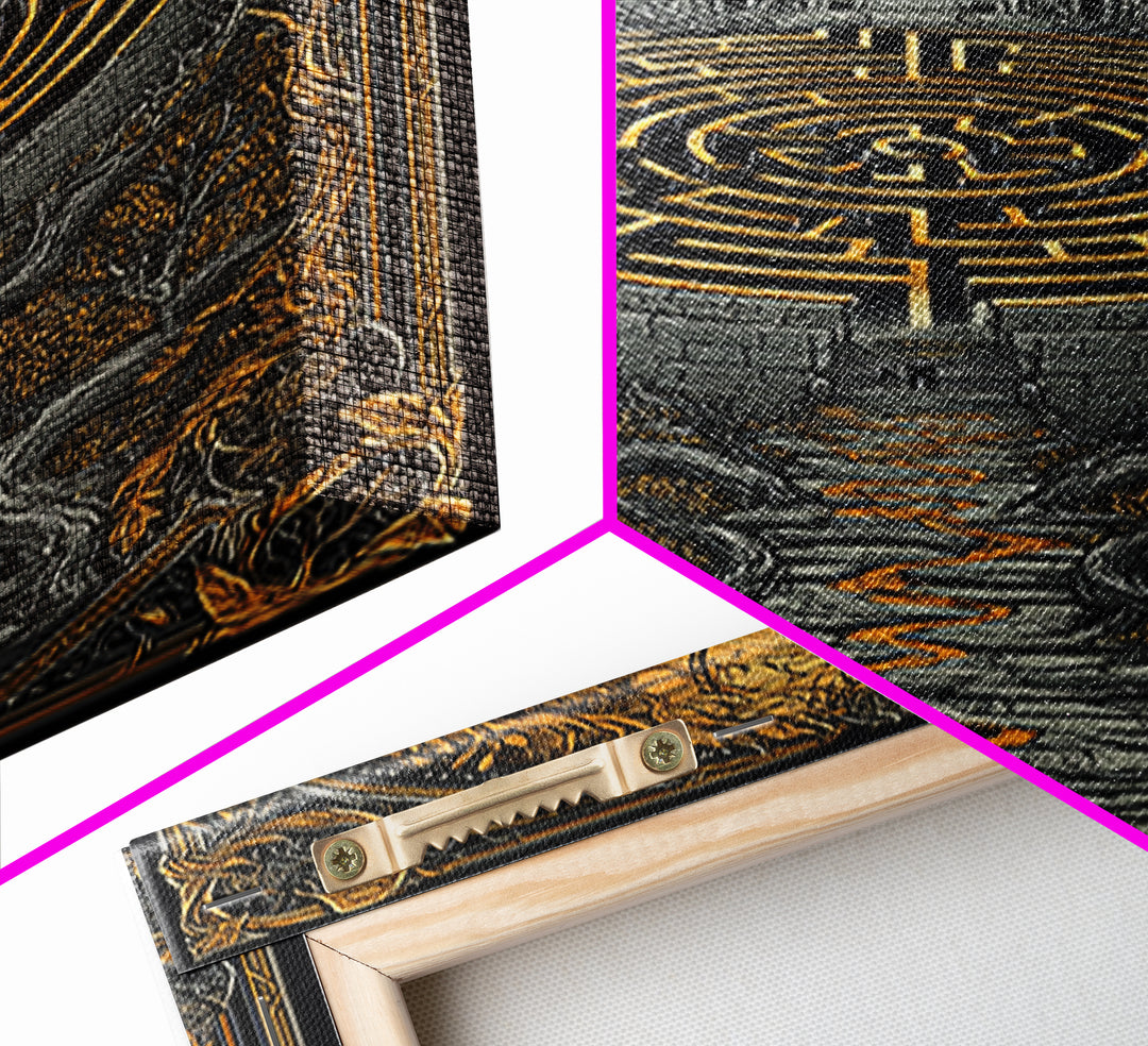 Labyrinth Path Canvas Gold Canvas Print, Ancient Maze Wall Art, Real Wood Frame Mythology Inspired Decor