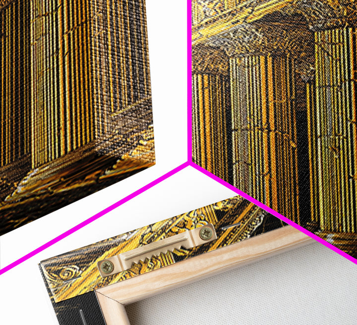 Ancient Parthenon Columns Canvas Gold Art, Classical Ruins Wall Decor, Real Wood Frame Canvas Print Decor