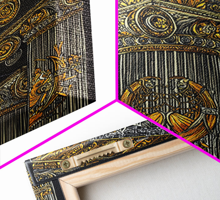 Ancient Greek Column Detail, Classical Architecture, Canvas Gold Canvas Print, Real Wood Frame Wall Art