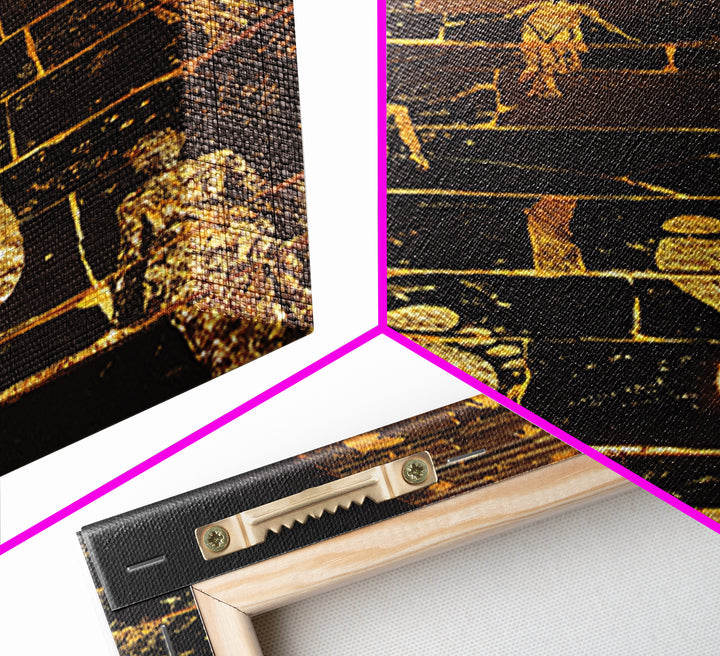 Golden Pathway Of Eternity, Mythic Footsteps, Canvas Gold Canvas Print, Real Wood Frame Wall Art