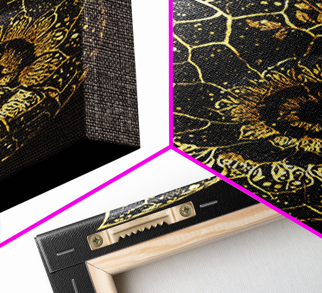 Golden Nautilus Fossil, Nature Inspired Abstract, Canvas Gold Canvas Print, Real Wood Frame Wall Art