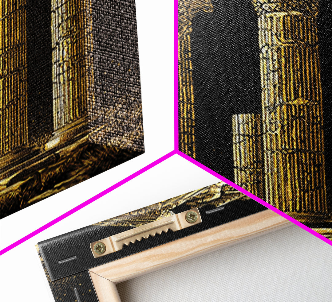 Greek Temple Ruins, Timeless Classical Columns, Canvas Gold Canvas Print, Real Wood Frame Wall Art