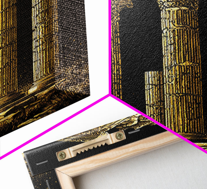 Greek Temple Ruins, Timeless Classical Columns, Canvas Gold Canvas Print, Real Wood Frame Wall Art