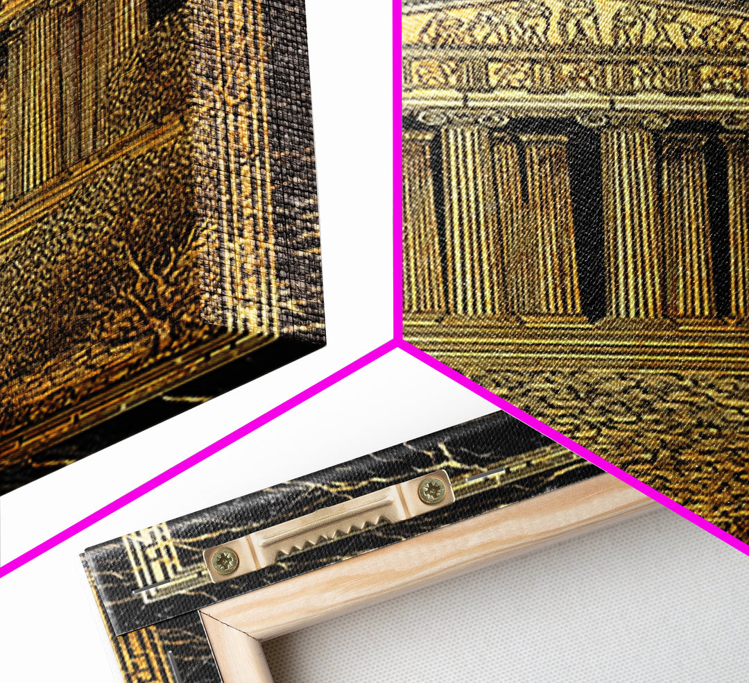 Parthenon Glory, Classical Greek Architecture, Canvas Gold Canvas Print, Real Wood Frame Wall Art
