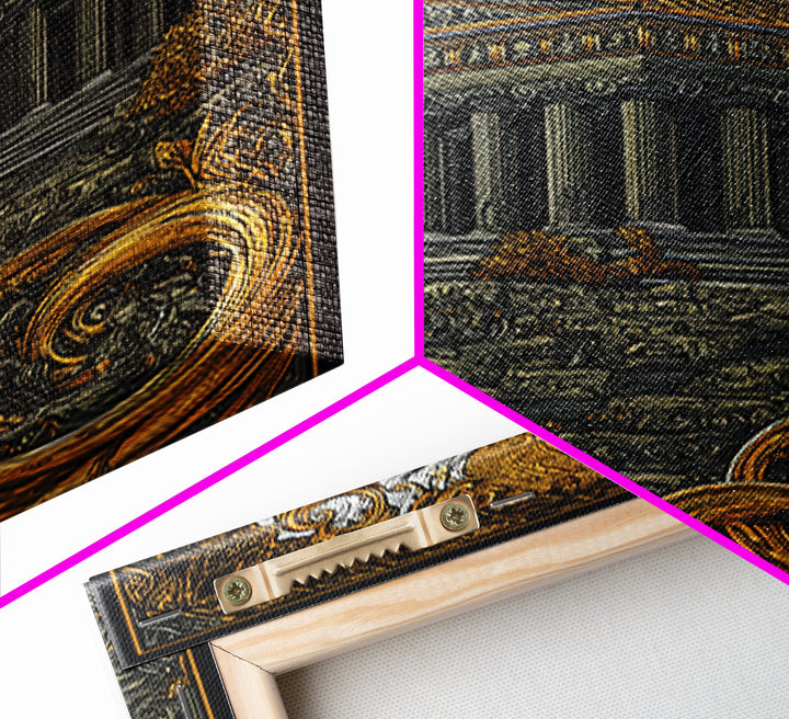 Greek Temple At Sunset, Ancient Architecture Wall Art, Canvas Gold Canvas Print, Mythology Home Decor, Wood Frame
