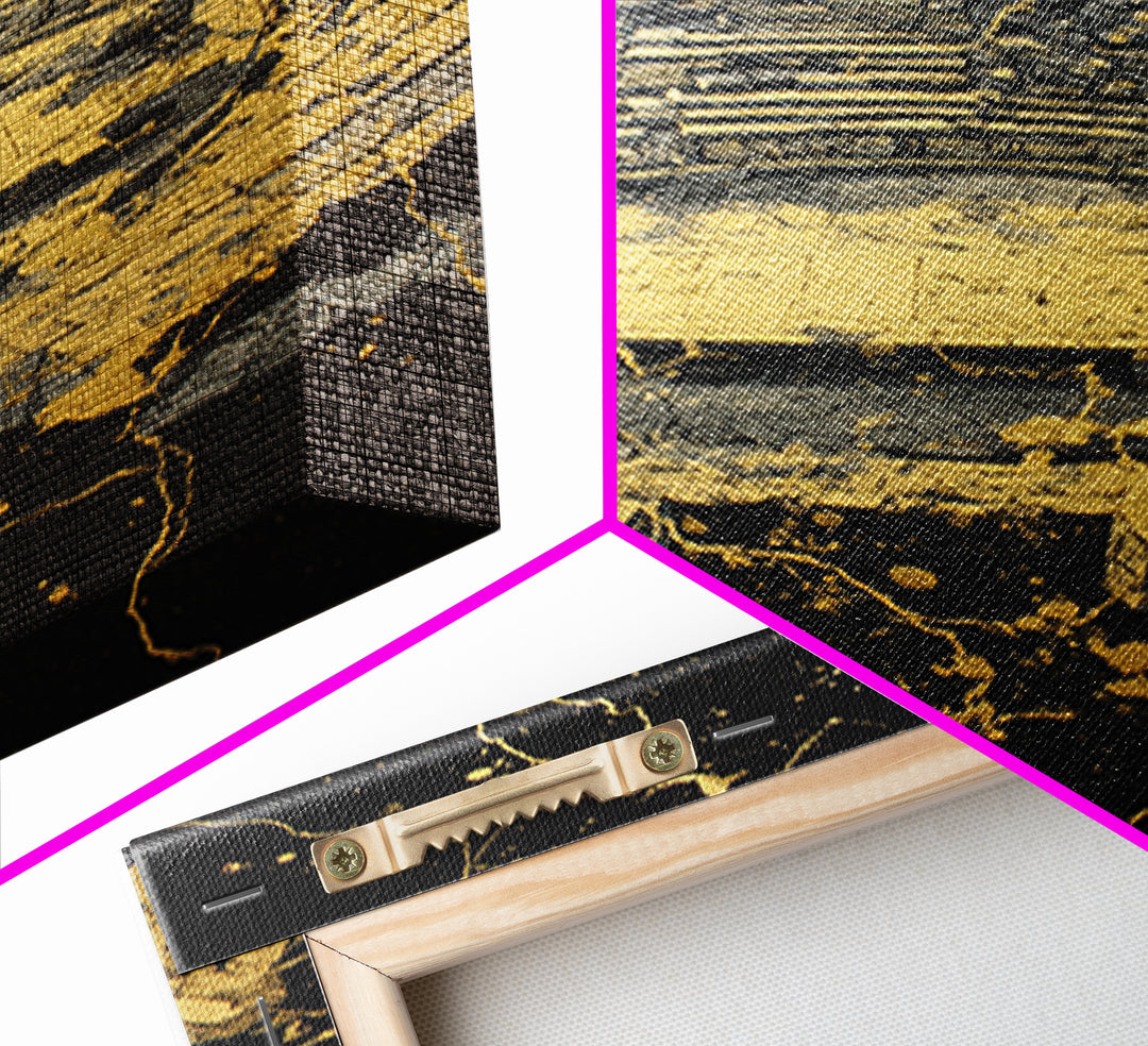 Ancient Theater Abstract, Splattered Canvas Gold Canvas Print, Greek Myth Wall Art, Dramatic Decor, Wood Frame