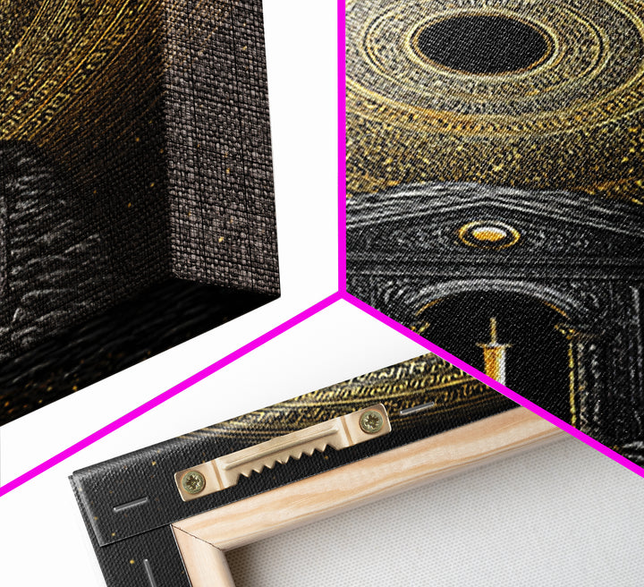 Sword Temple Cosmic Design, Mythology Wall Art, Canvas Gold Canvas Print, Fantasy Decor, Ancient Architecture, Wood Frame