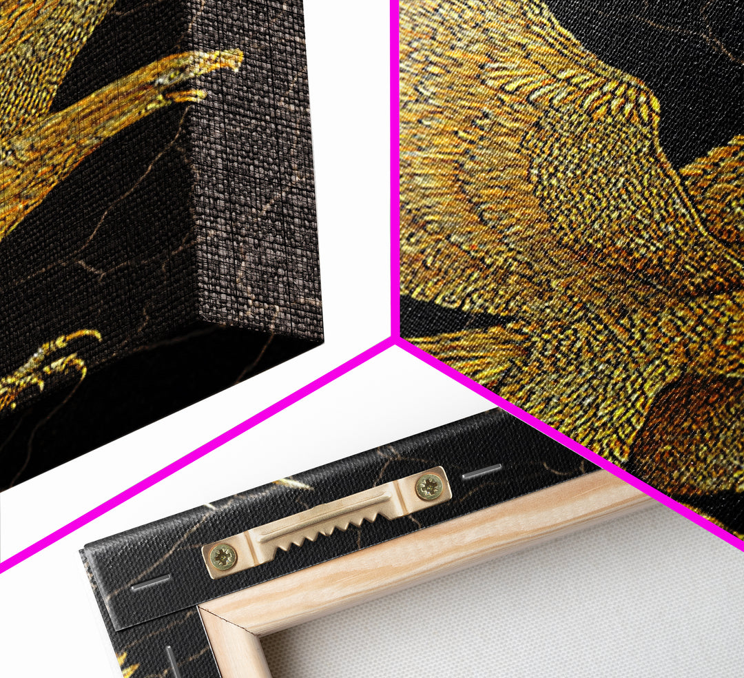 Golden Eagle Canvas Art, Canvas Print in Canvas Gold, Framed Canvas Wall Art with Real Wood Frame, Black Background Luxury Wildlife Decor