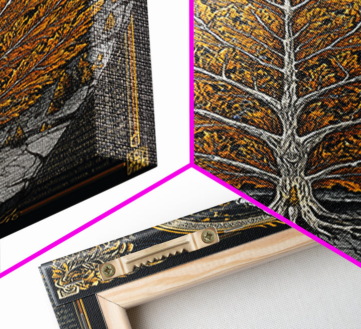 Tree of Life Canvas Art, Canvas Gold Canvas Print, Framed Canvas Wall Art with Real Wood Frame, Intricate Botanical Statement Decor