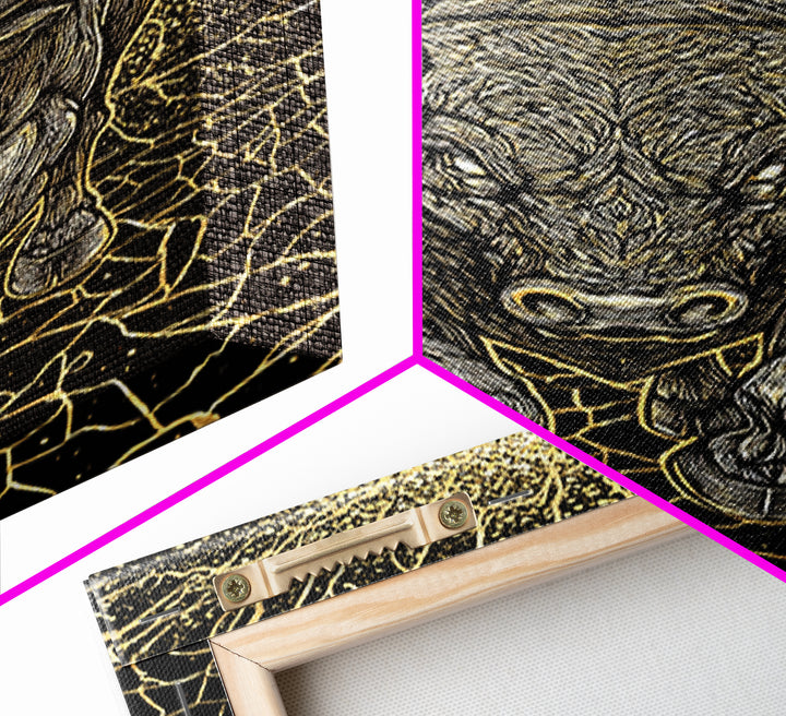 Charging Bull Canvas Art, Canvas Gold Canvas Print, Framed Canvas Wall Art with Real Wood Frame, Powerful Animal Gallery Decor