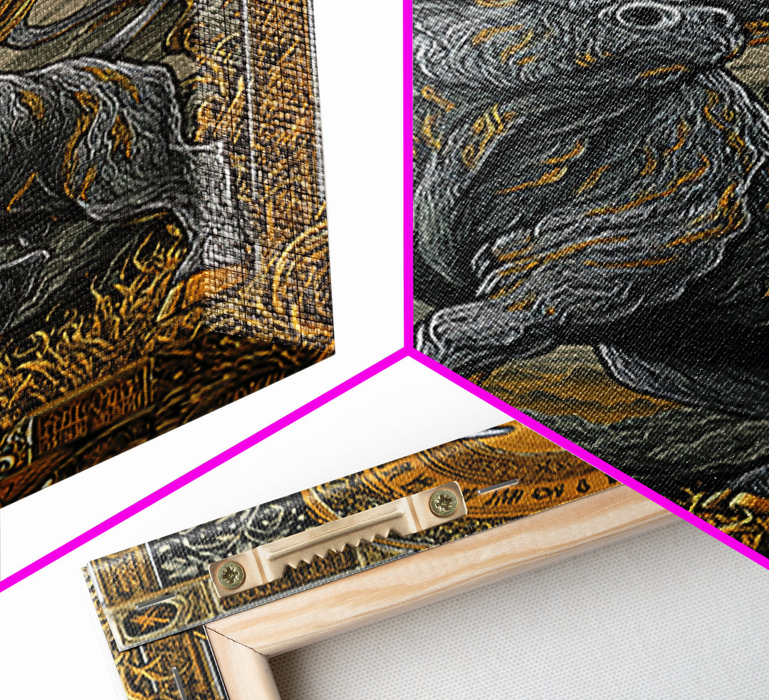 Taurus Zodiac Bull Canvas Art, Canvas Gold Canvas Print, Framed Canvas Wall Art with Real Wood Frame, Ornate Mythic Gallery Decor