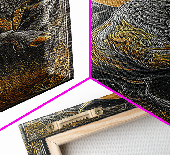 Regal Bull Canvas Gold Canvas Print, Framed Canvas Wall Art with Real Wood Frame, Mythic Black and Gold Zodiac Decor for Gallery