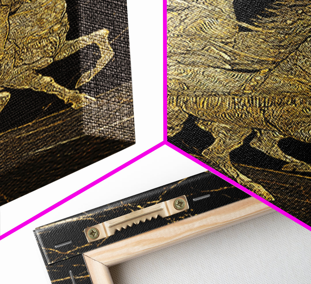 Golden Chariot Canvas Gold Art, Framed Canvas Wall Art with Real Wood Frame, Classical Black and Gold Greek Myth Horse Decor