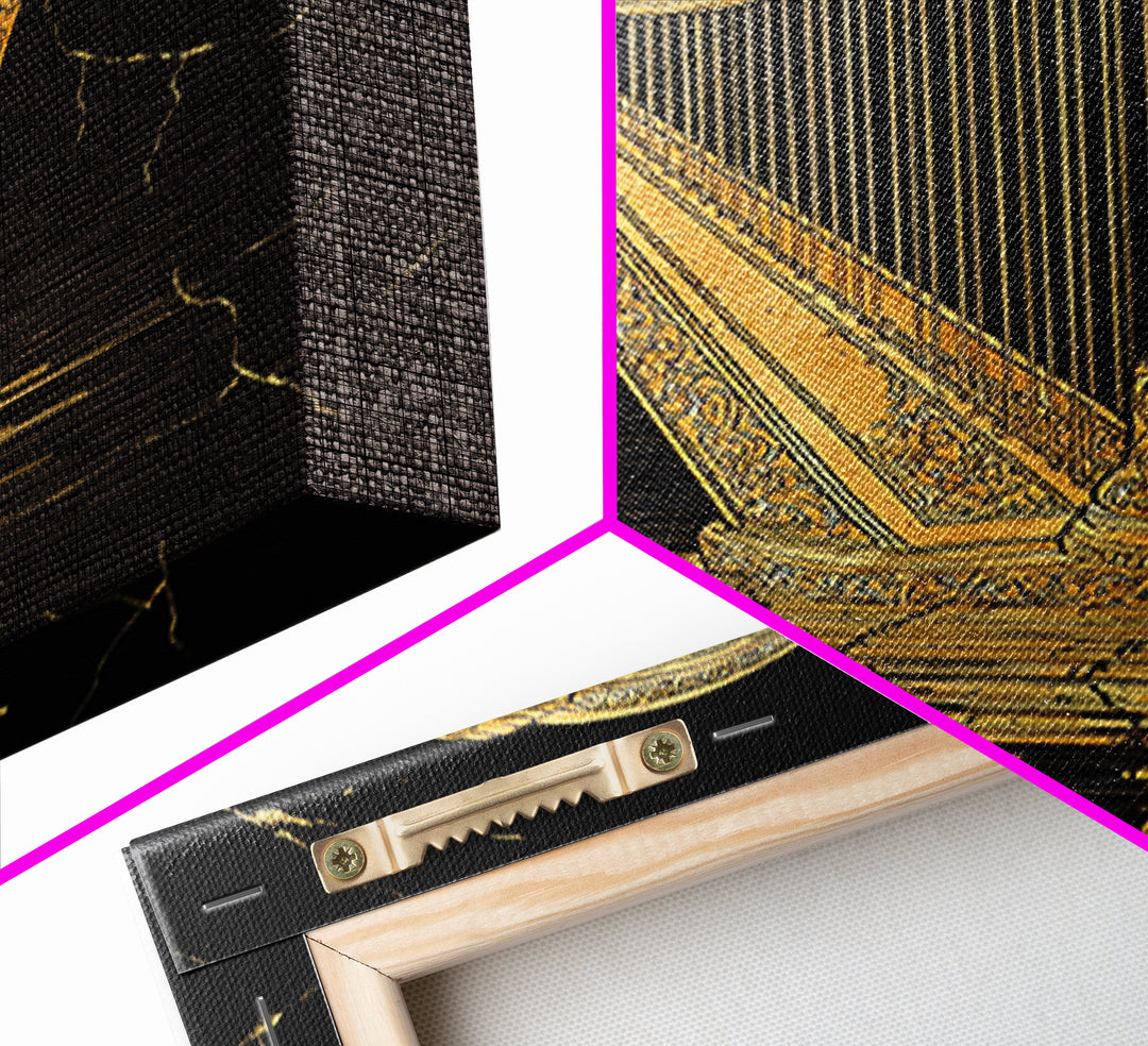 Golden Harp Canvas Gold Canvas Print, Framed Canvas Wall Art with Real Wood Frame, Black and Gold Classical Instrument Decor