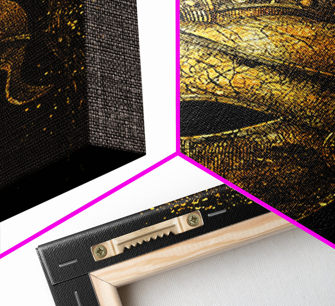 Spartan Helmet Canvas Gold Canvas Print, Framed Canvas Wall Art with Real Wood Frame, Black and Gold Greek Warrior Decor