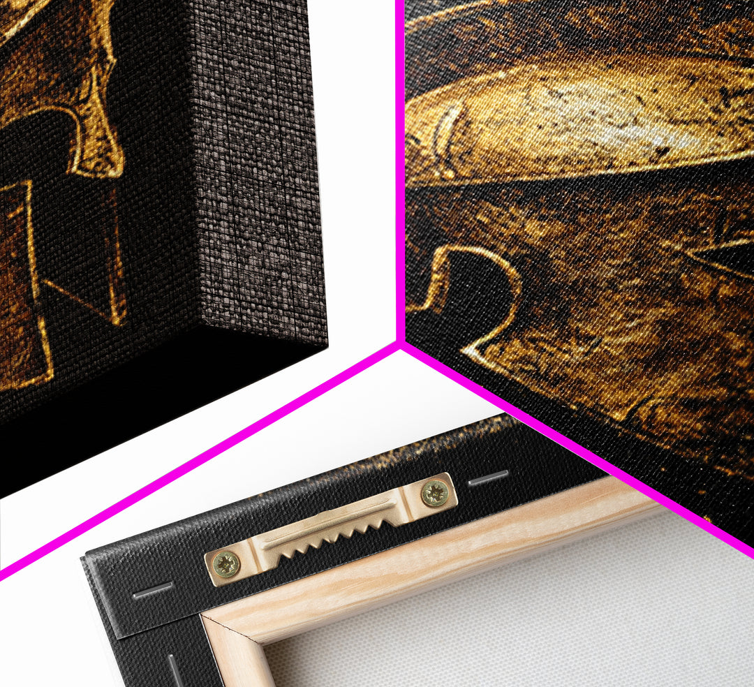 Greek Warrior Helmet Canvas Gold Canvas Print – Ancient Sparta Wall Art with Real Wood Frame – Bold Historical Home Decor