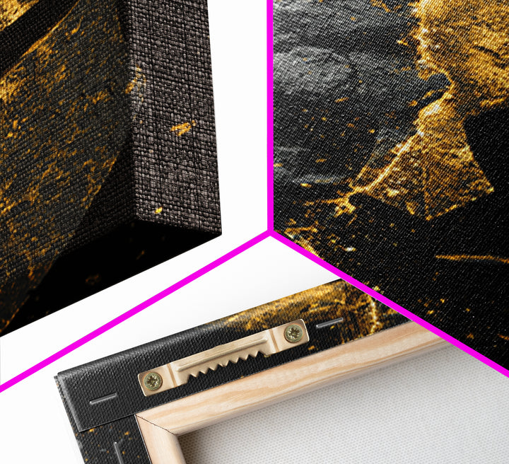 Shattered Spartan Helmet Canvas Gold Canvas Print – Half Black Rock Half Gold Warrior Art – Real Wood Frame Home Wall Decor