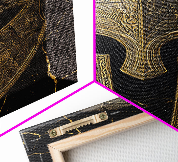 Detailed Spartan Helmet Canvas Gold Canvas Print – Engraved Greek History Art with Real Wood Frame – Warrior Wall Decor