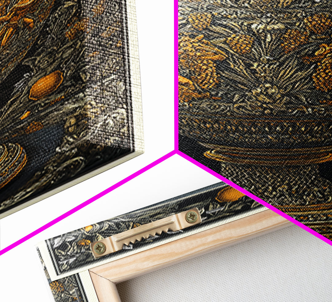 Ornate Golden Vase Canvas Gold Art – Greek Mythology & Nature Scene Wall Canvas Print with Real Wood Frame – Classic Decor