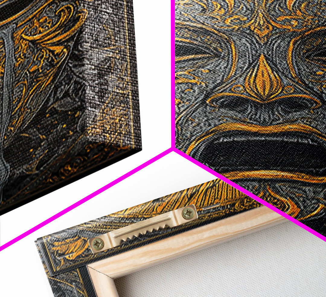 Crying Ornate Mask Canvas Gold Canvas Print with Real Wood Frame – Dramatic Theatrical Inspired Wall Art