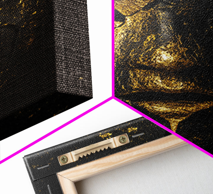Cracked Gold Mask Canvas Gold Canvas Print with Real Wood Frame – Dark Dramatic Statement Wall Art