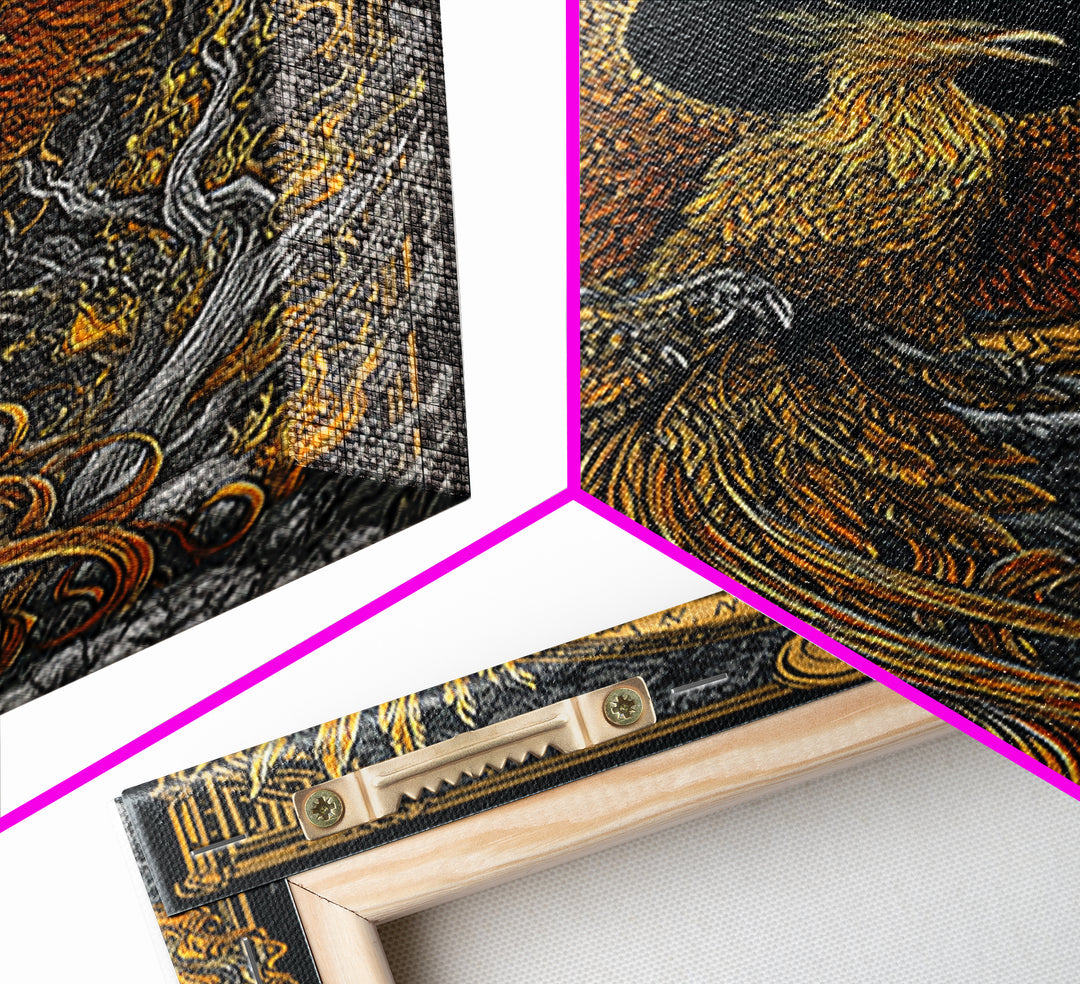 Phoenix Ascendant – Flames and Feathers of Rebirth, Canvas Art, Canvas Gold Print, Canvas Wall Art, Man Cave Decor