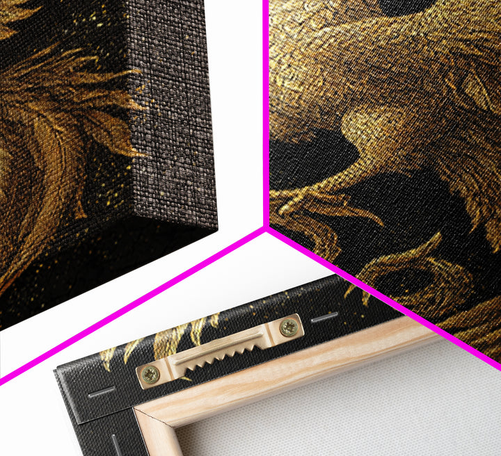 Golden Phoenix in Flight – A Herald of Renewal, Canvas Art, Canvas Gold Print, Canvas Wall Art, Man Cave Decor