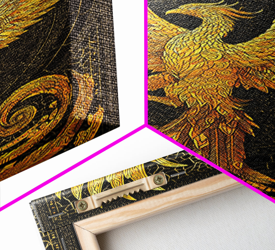 The Radiant Phoenix – Wings of Sunfire and Immortality, Canvas Art, Canvas Gold Print, Canvas Wall Art, Man Cave Decor