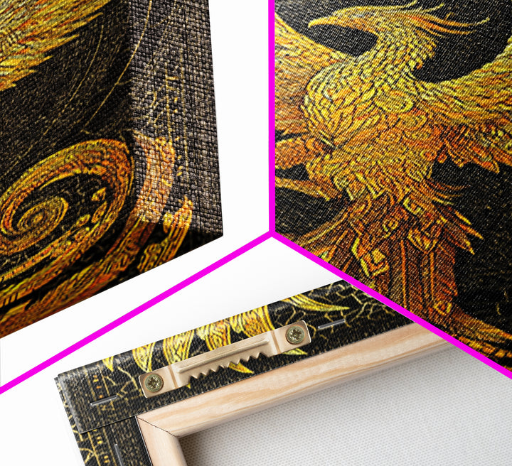 The Radiant Phoenix – Wings of Sunfire and Immortality, Canvas Art, Canvas Gold Print, Canvas Wall Art, Man Cave Decor