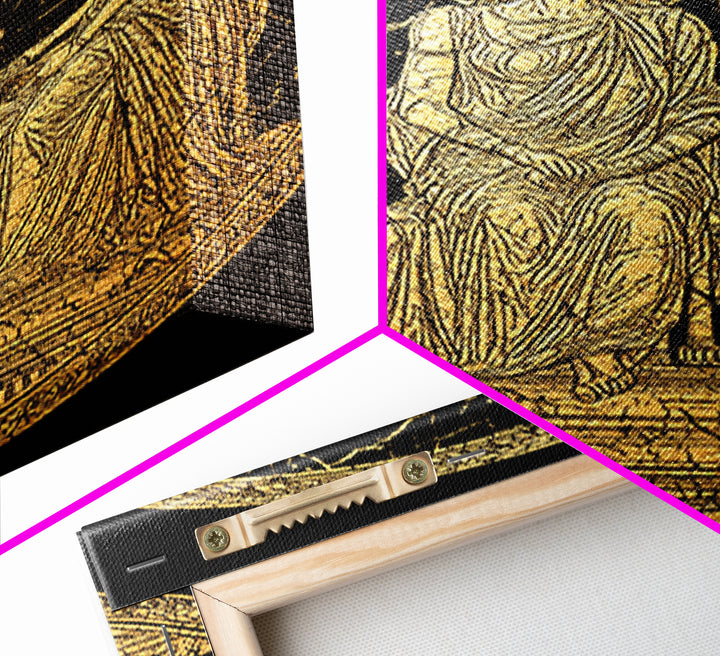 Golden Three Goddesses – Canvas Gold Canvas Print – Classical Greek Wall Art with Real Wood Frame for Mythology Lovers