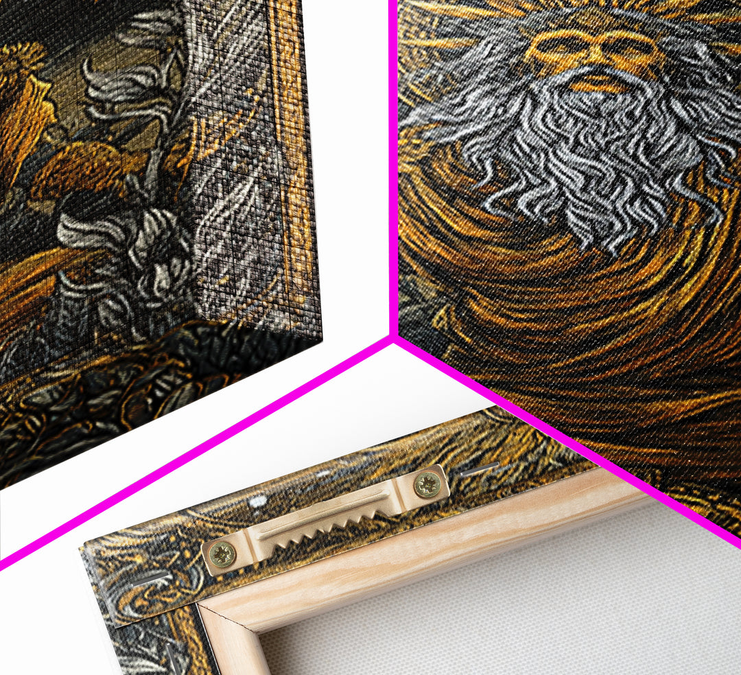 Greek Sun God Illustration, Canvas Gold Canvas Print, Mythology Wall Art, Real Wood Frame Decor, Luxury Ancient Artwork