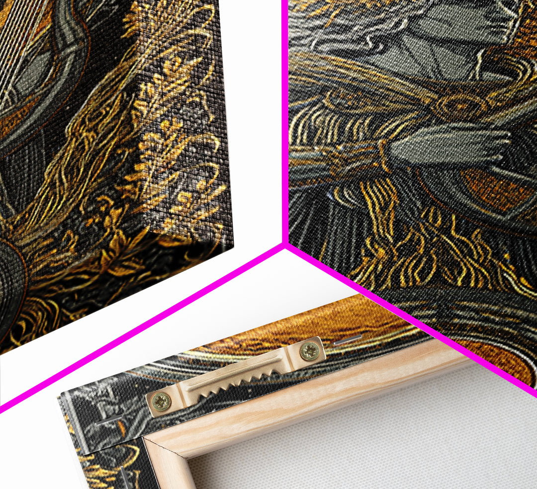 Apollo Greek God Canvas Gold Canvas Print, Sun And Music Mythology Inspired Artwork, Real Wood Frame Classical Wall Decor