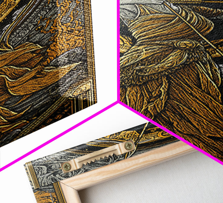 Artemis Greek Goddess Canvas Gold Canvas Print, Bow And Arrow Mythology Inspired Artwork, Real Wood Frame Decorative Wall Art